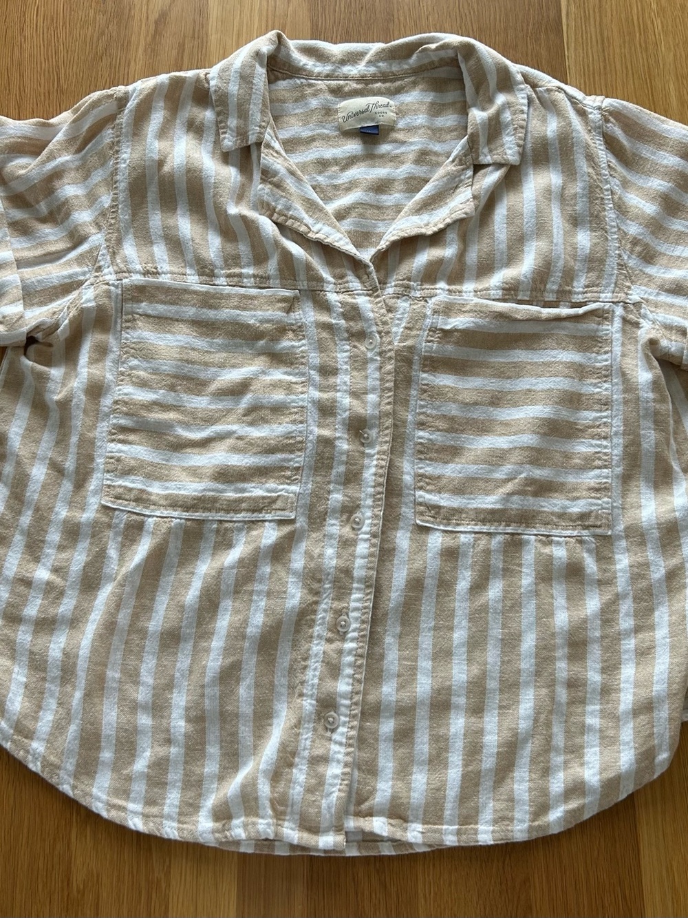 Universal Thread Beige and White Striped Button-Down Shirt